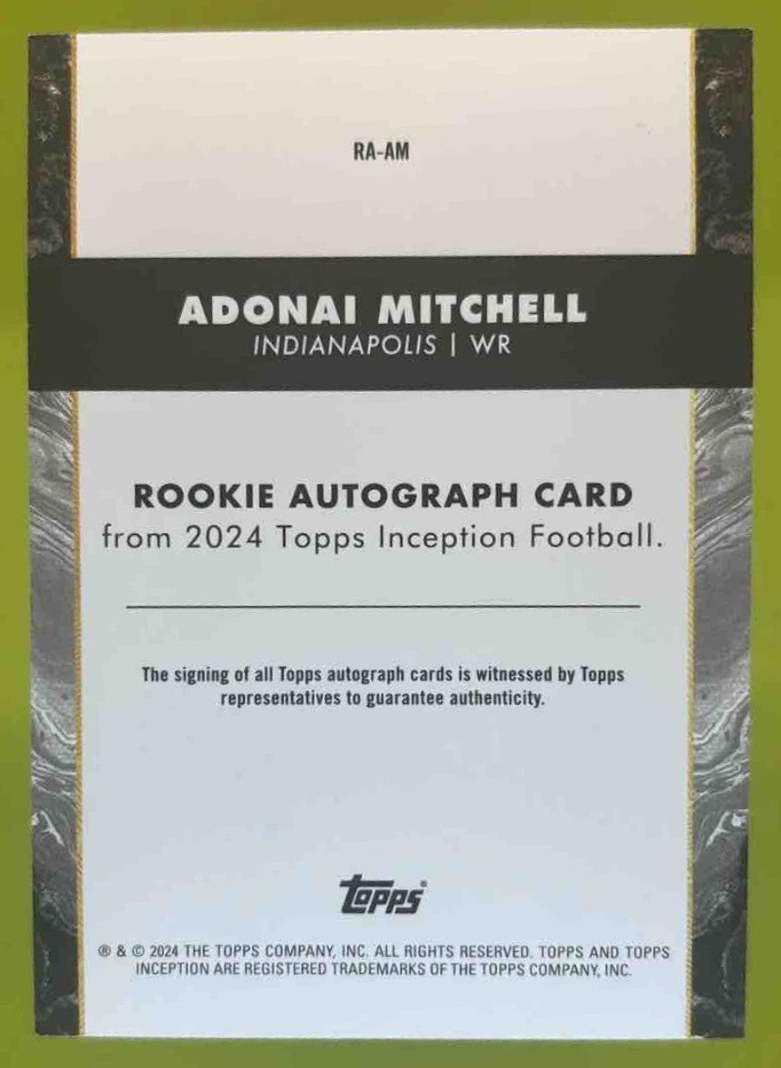 2024 Topps Inception Adonai Mitchell Rookie Auto #RA-AM RC Indianapolis Colts - Sports Cards