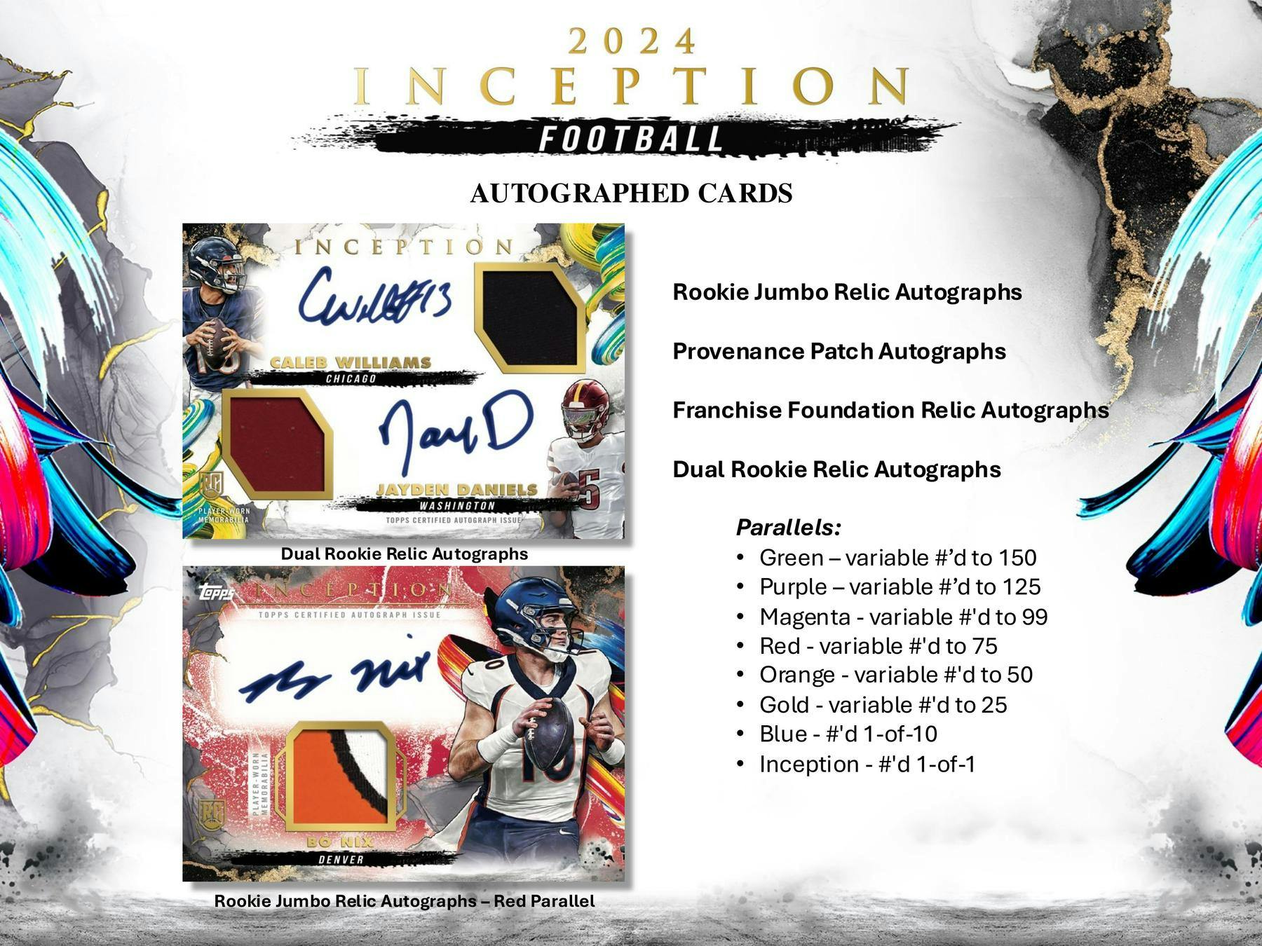 2024 Topps Inception Football Hobby Box (2 Autos + 1 Mem) Jayden Daniles Bo Nix - NFL Hobby Box