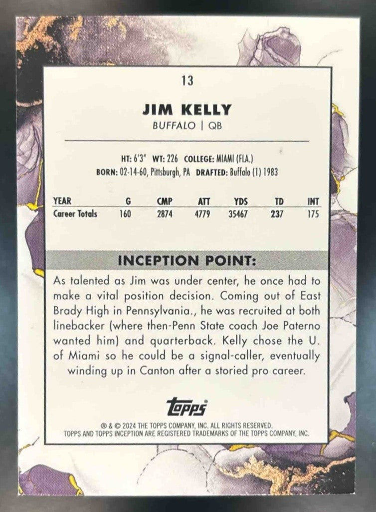 2024 Topps Inception Jim Kelly Gold /25 #13 Buffalo Bills - Sports Cards