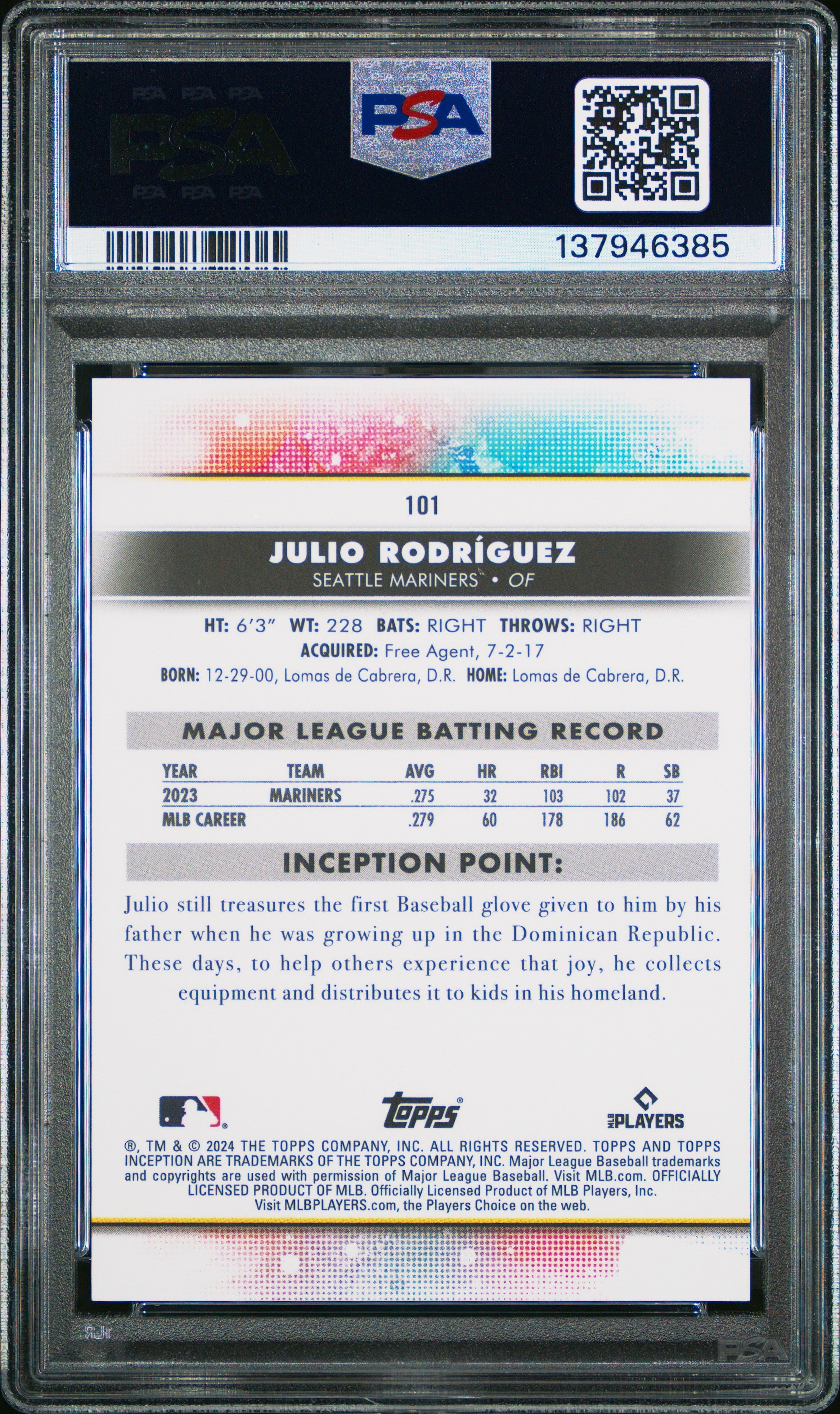 2024 Topps Inception Julio Rodriguez #101 PSA 10 - Graded Sports Cards