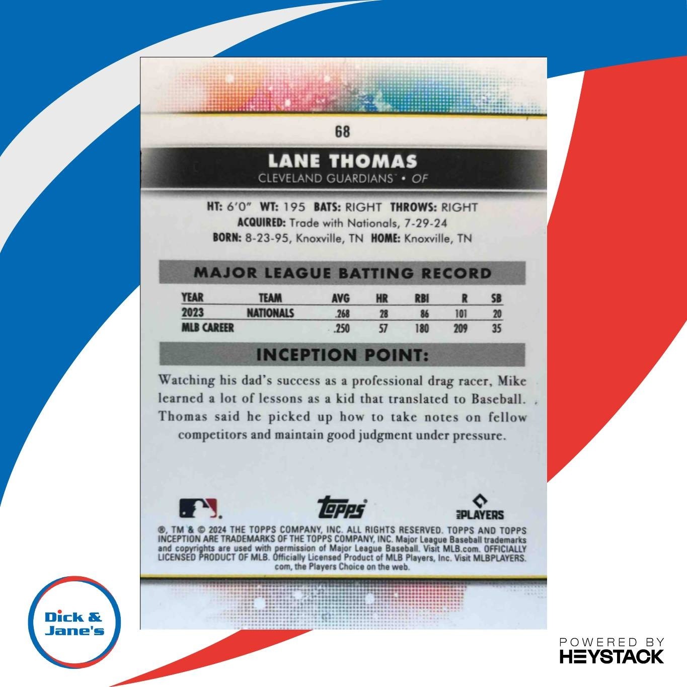 2024 Topps Inception Lane Thomas Yellow 125/199 #68 Cleveland Guardians - Sports Cards