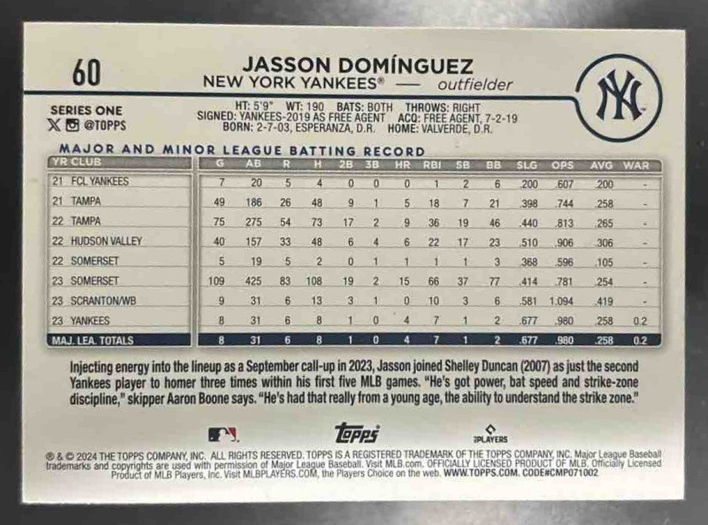 2024 Topps Jasson Dominguez Yellow RC New York Yankees - Sports Cards