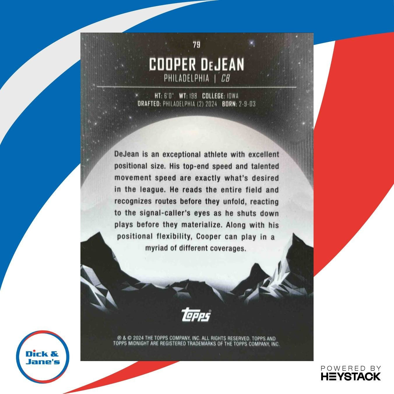 2024 Topps Midnight Cooper DeJean Morning 113/149 #79 RC Philadelphia Eagles - Sports Cards