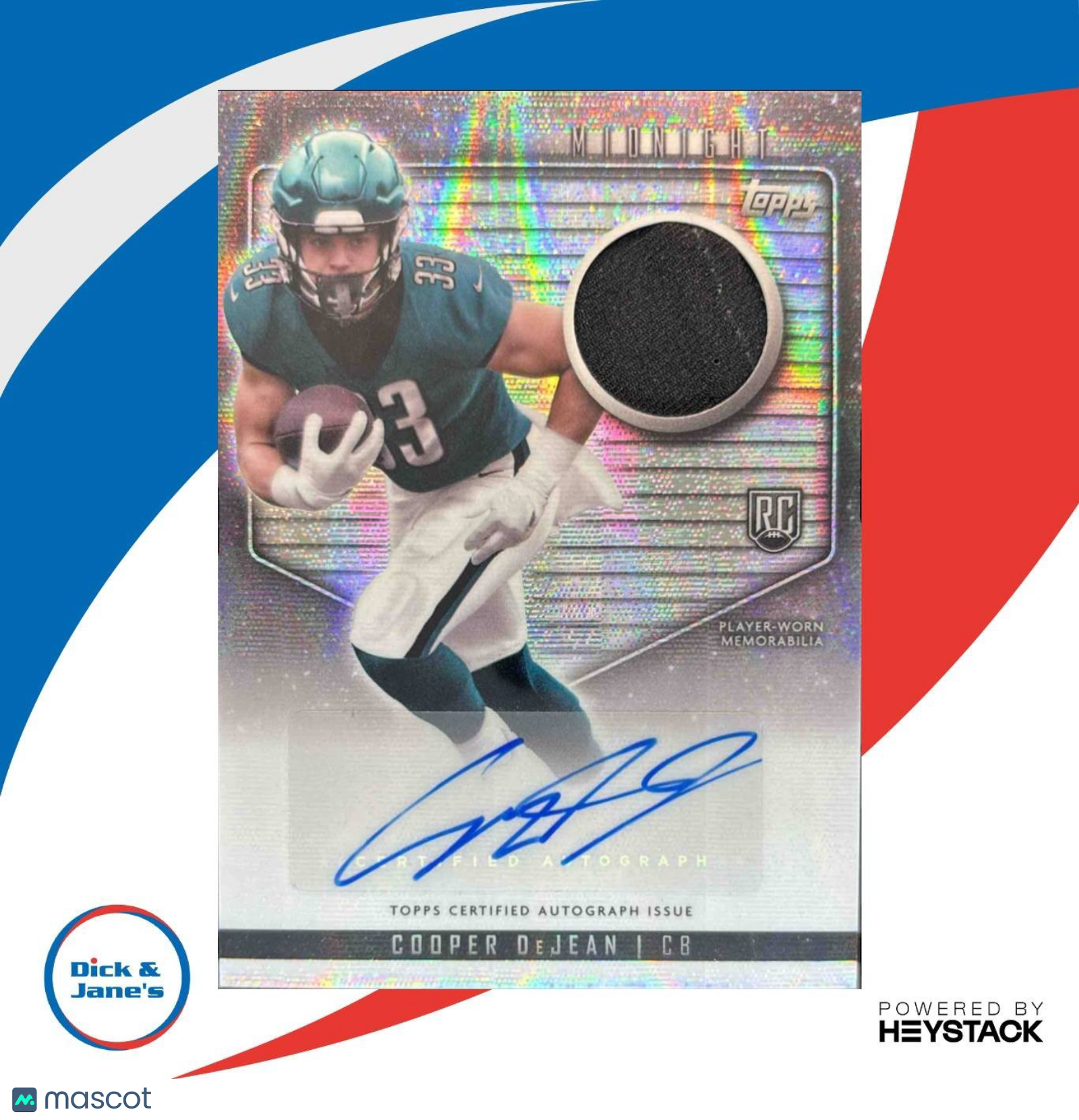 2024 Topps Midnight Cooper DeJean Rookie Jersey Auto RC Philadelphia Eagles - Sports Cards