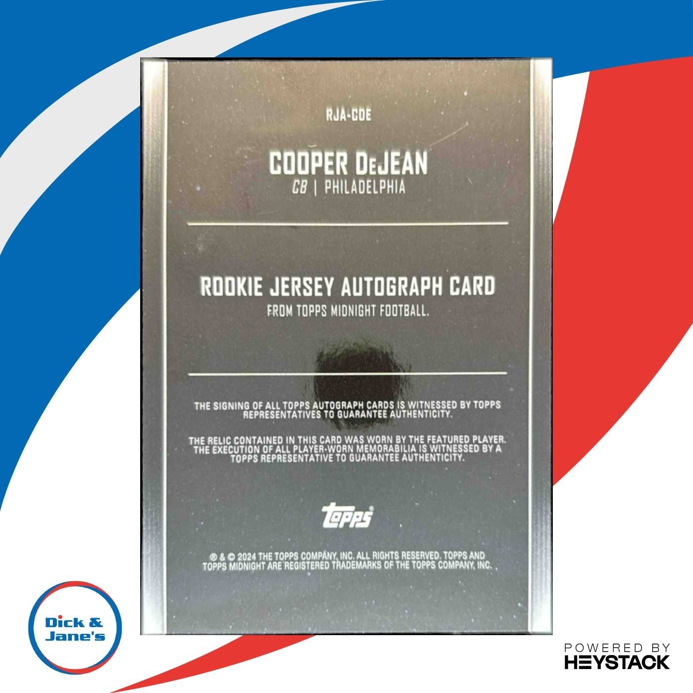 2024 Topps Midnight Cooper DeJean Rookie Jersey Auto RC Philadelphia Eagles - Sports Cards
