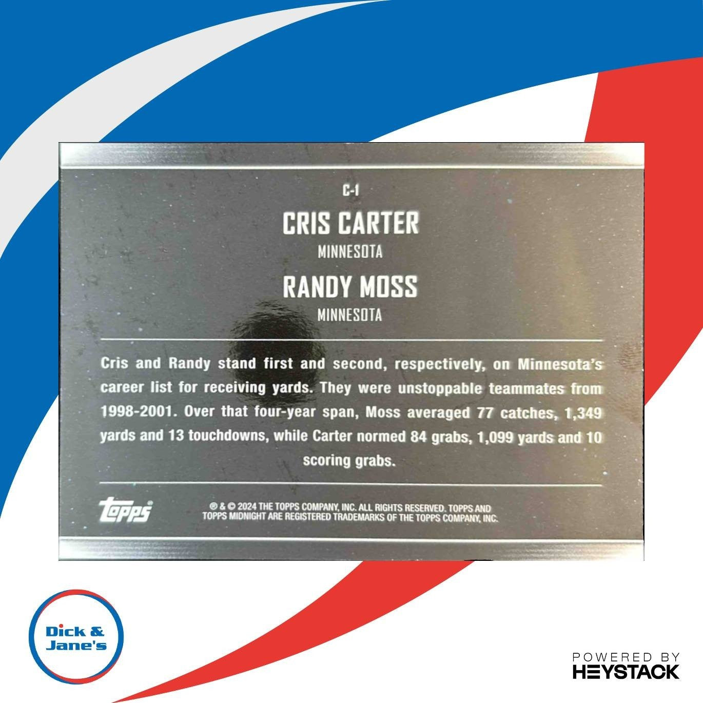 2024 Topps Midnight Cris Carter Randy Moss Constellations #C-1 Minnesota Vikings - Sports Cards