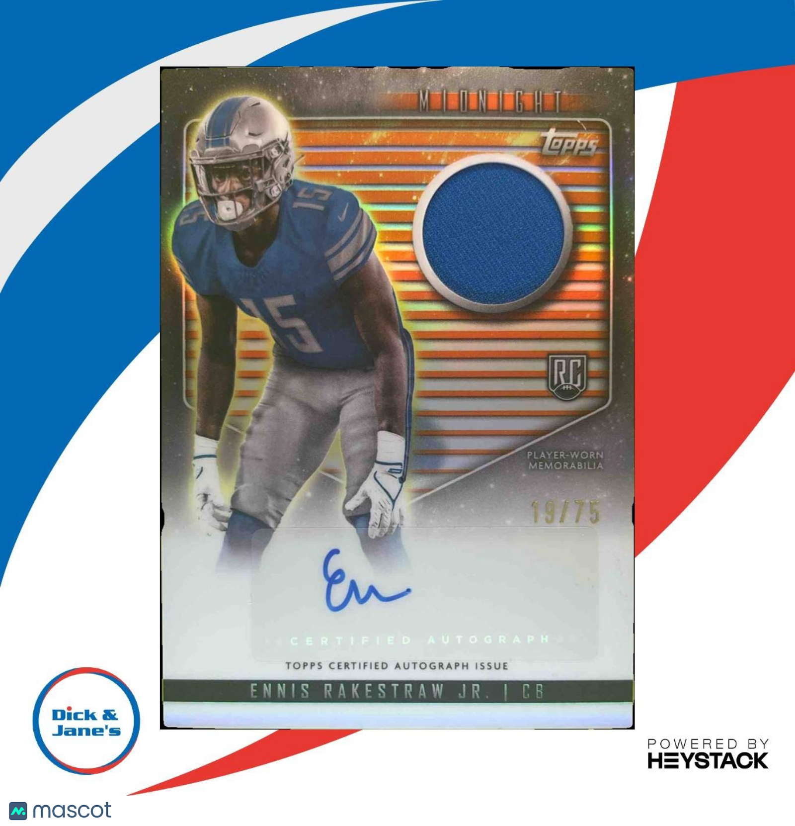 2024 Topps Midnight Ennis Rakestraw Jr. Patch Auto Dusk /75 RC Detroit Lions - Sports Cards