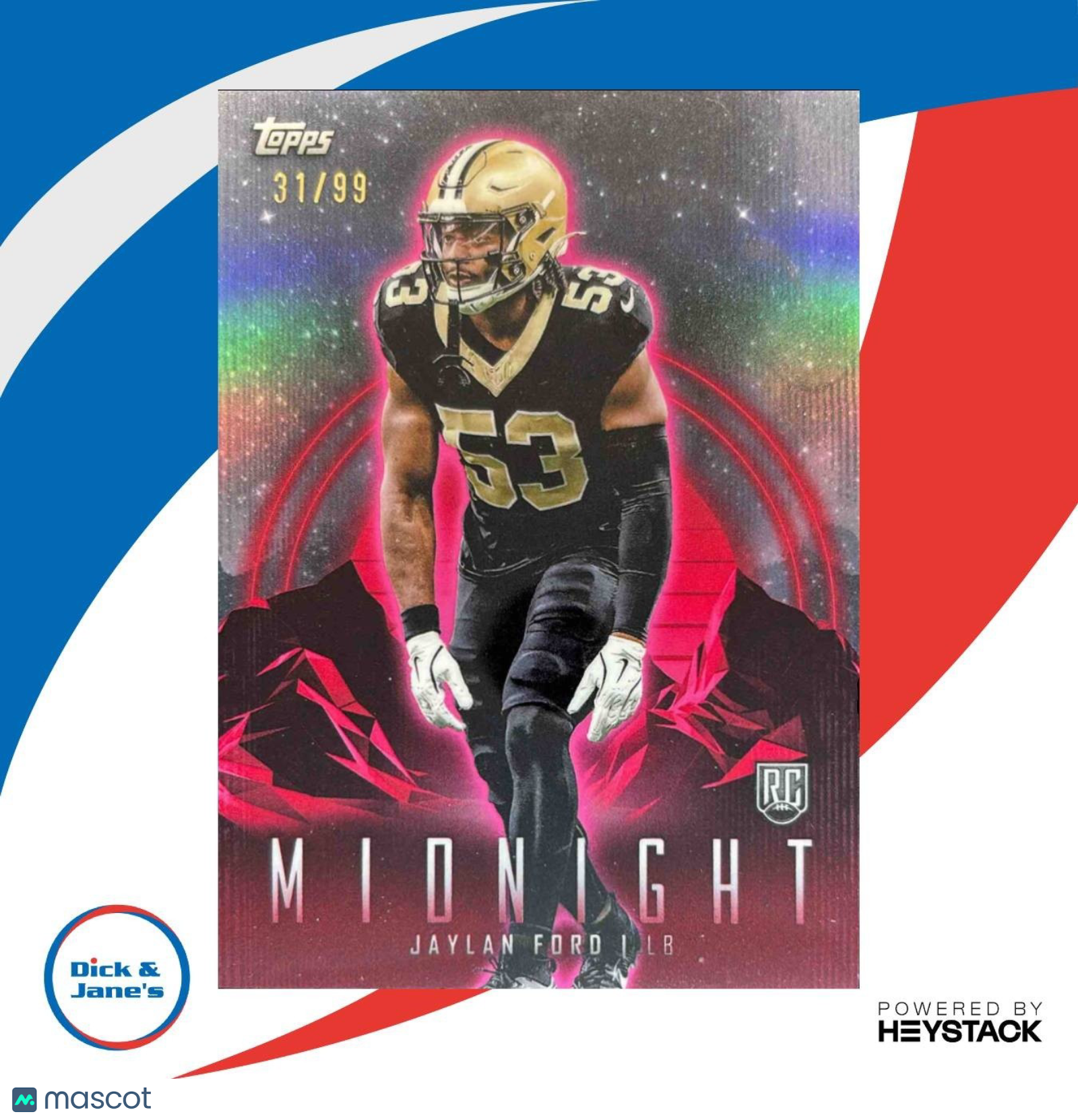 2024 Topps Midnight Jaylan Ford Twilight 31/99 #68 RC New Orleans Saints - Sports Cards