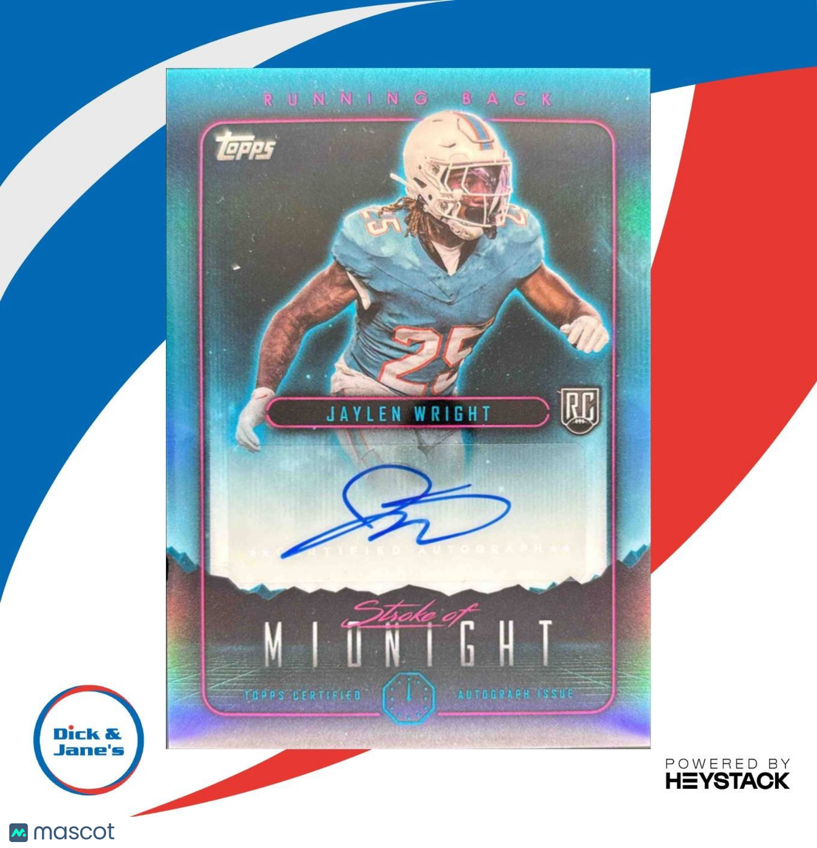 2024 Topps Midnight Jaylen Wright Stroke of Auto #SMA-JWR RC Miami Dolphins - Sports Cards