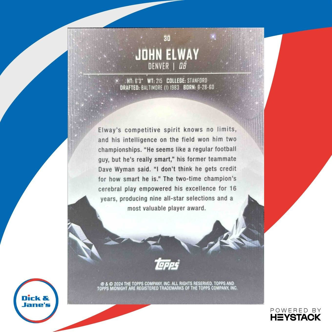 2024 Topps Midnight John Elway Dusk 70/75 #30 Denver Broncos - Sports Cards