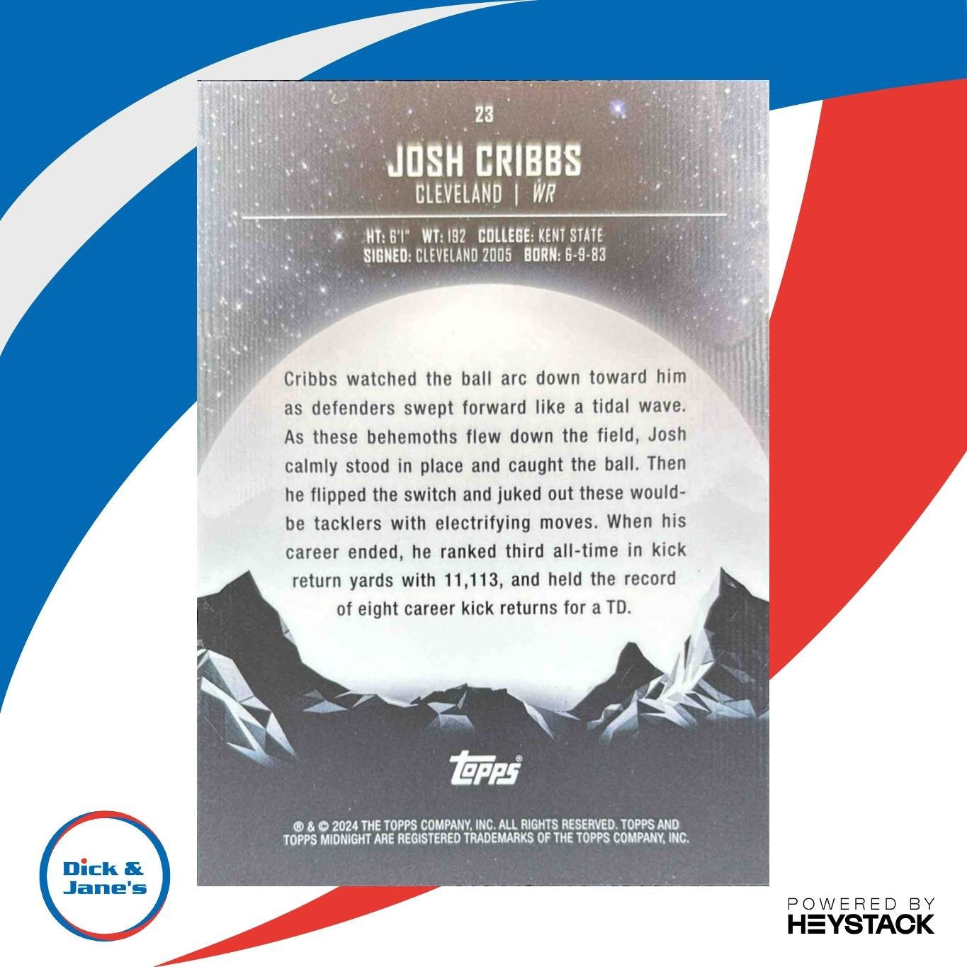 2024 Topps Midnight Josh Cribbs #23 Cleveland Browns - Sports Cards