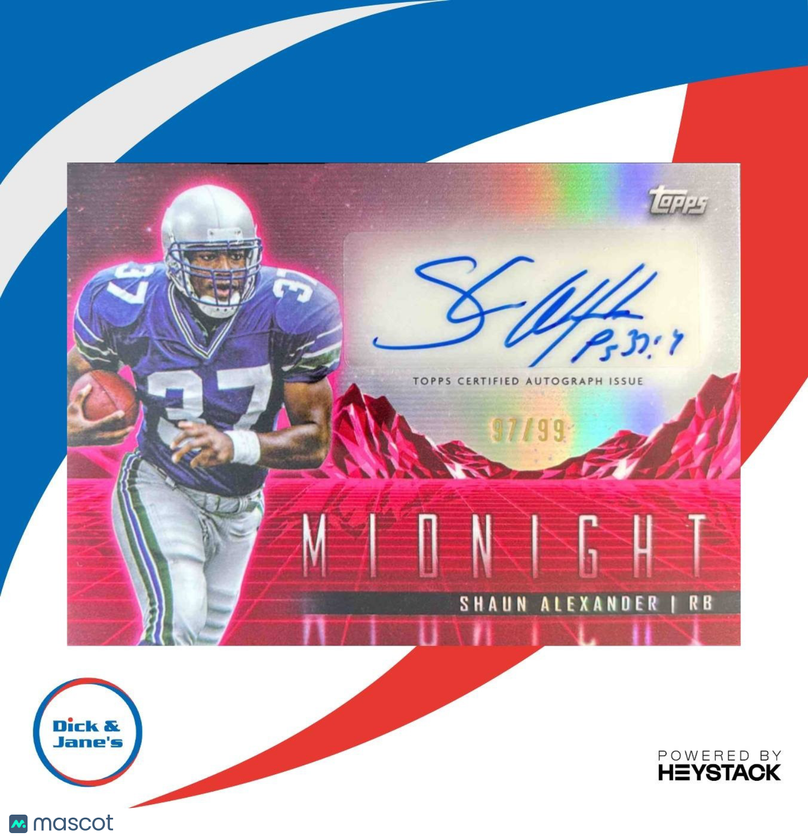 2024 Topps Midnight Shaun Alexander Horizon Signatures Twilight 97/99 Seahawks - Sports Cards