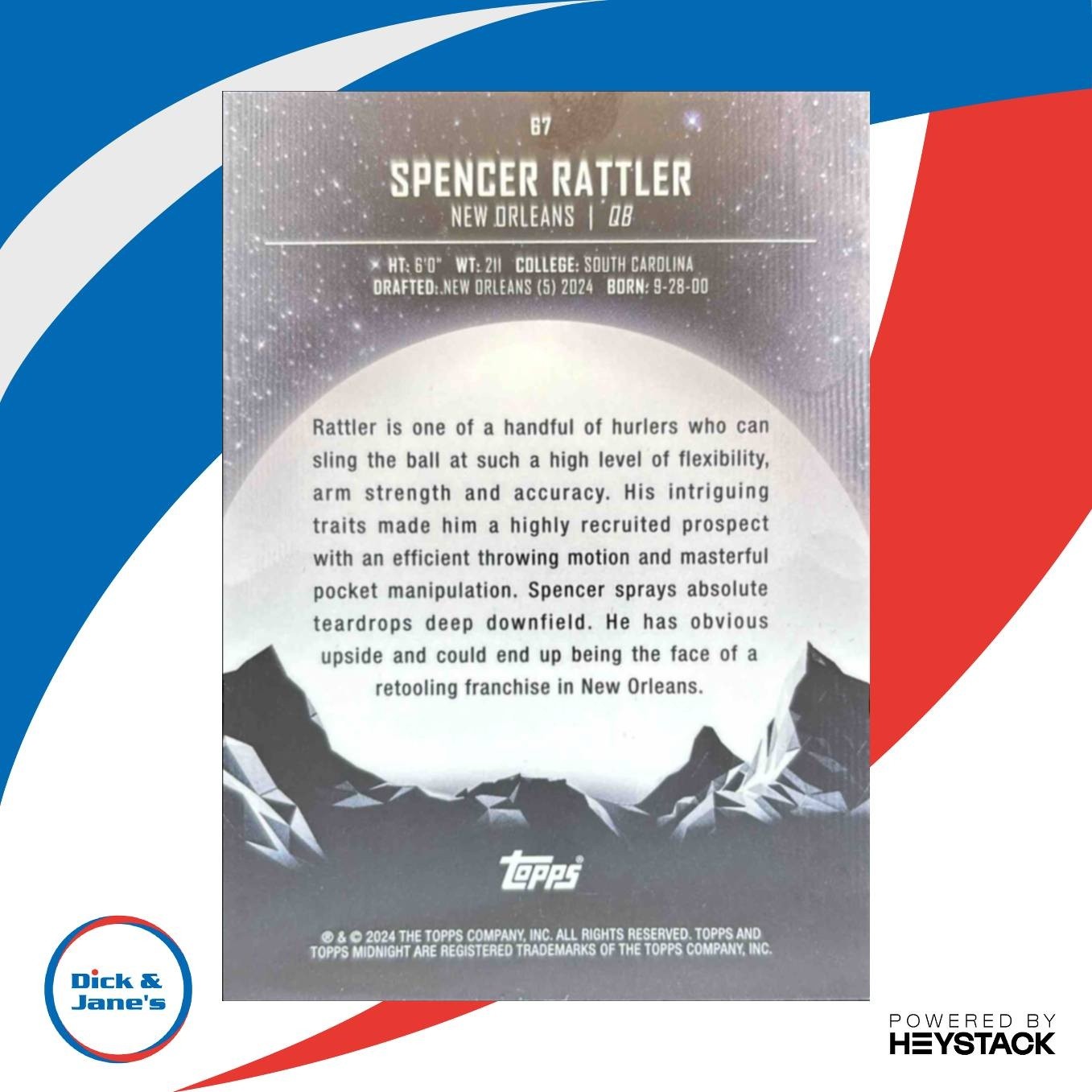 2024 Topps Midnight Spencer Rattler #67 RC New Orleans Saints - Sports Cards