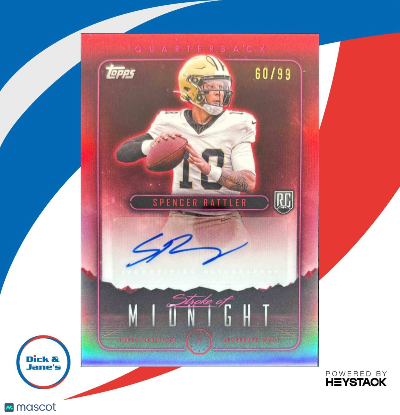 2024 Topps Midnight Spencer Rattler Stroke of Auto Twilight /99 RC Saints - Sports Cards