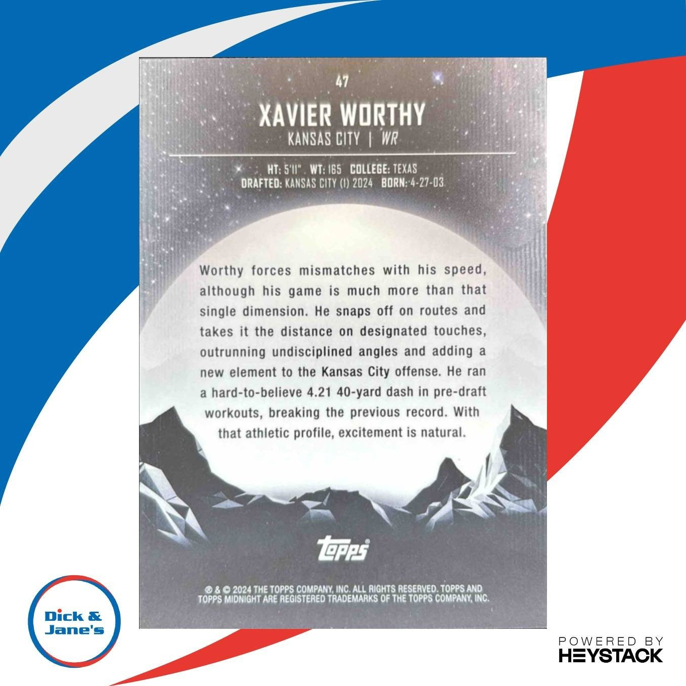 2024 Topps Midnight Xavier Worthy #47 RC Kansas City Chiefs - Sports Cards