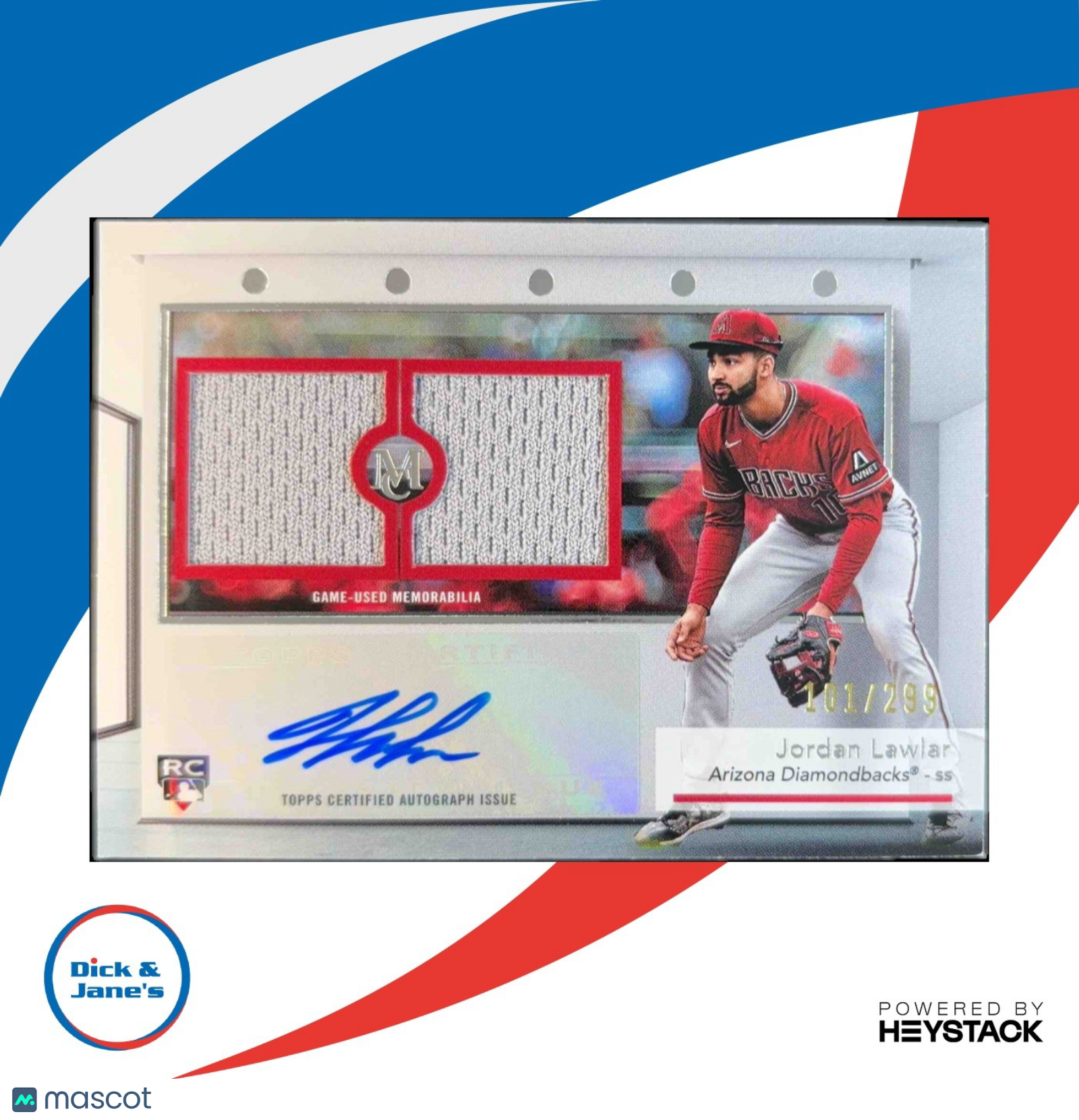 2024 Topps Museum Collection Jordan Lawlar Signature Swatches Dual Relic 101/299 - Sports Cards
