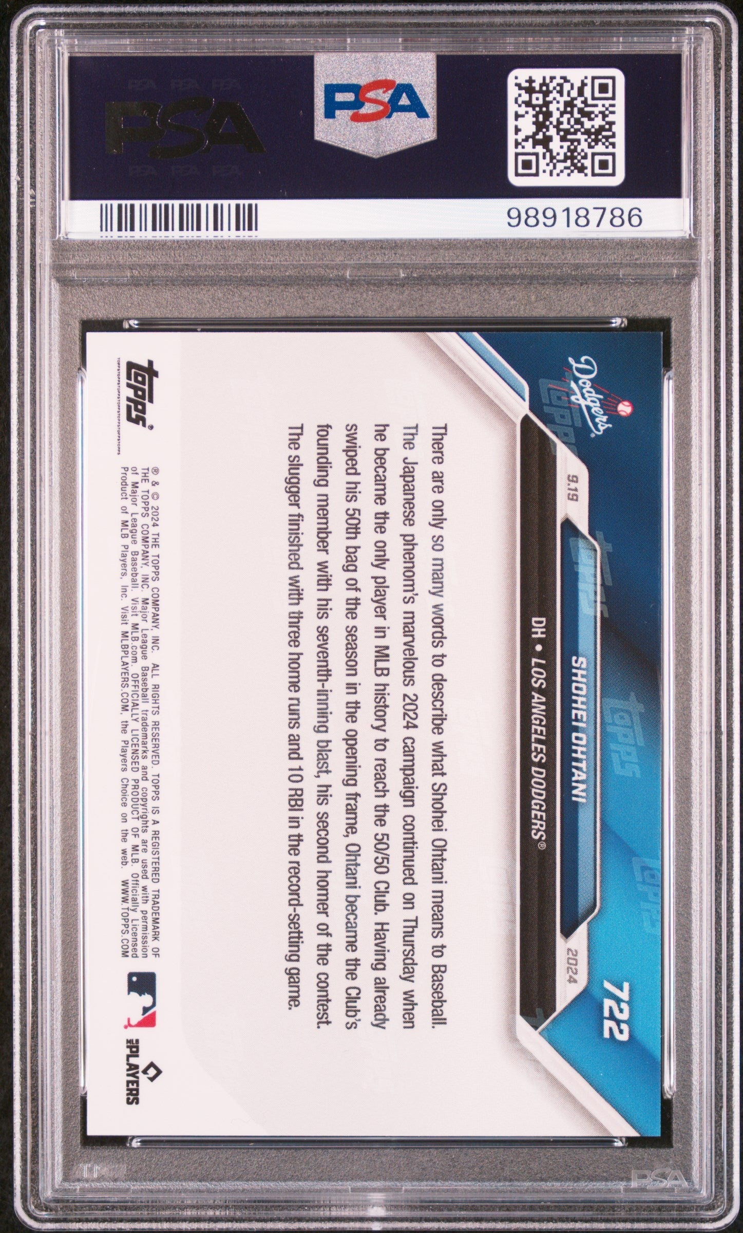 2024 Topps Now ’50-50 ’ Shohei Ohtani #722 PSA 10 GEM MINT Los Angeles Dodgers - Graded Sports Cards