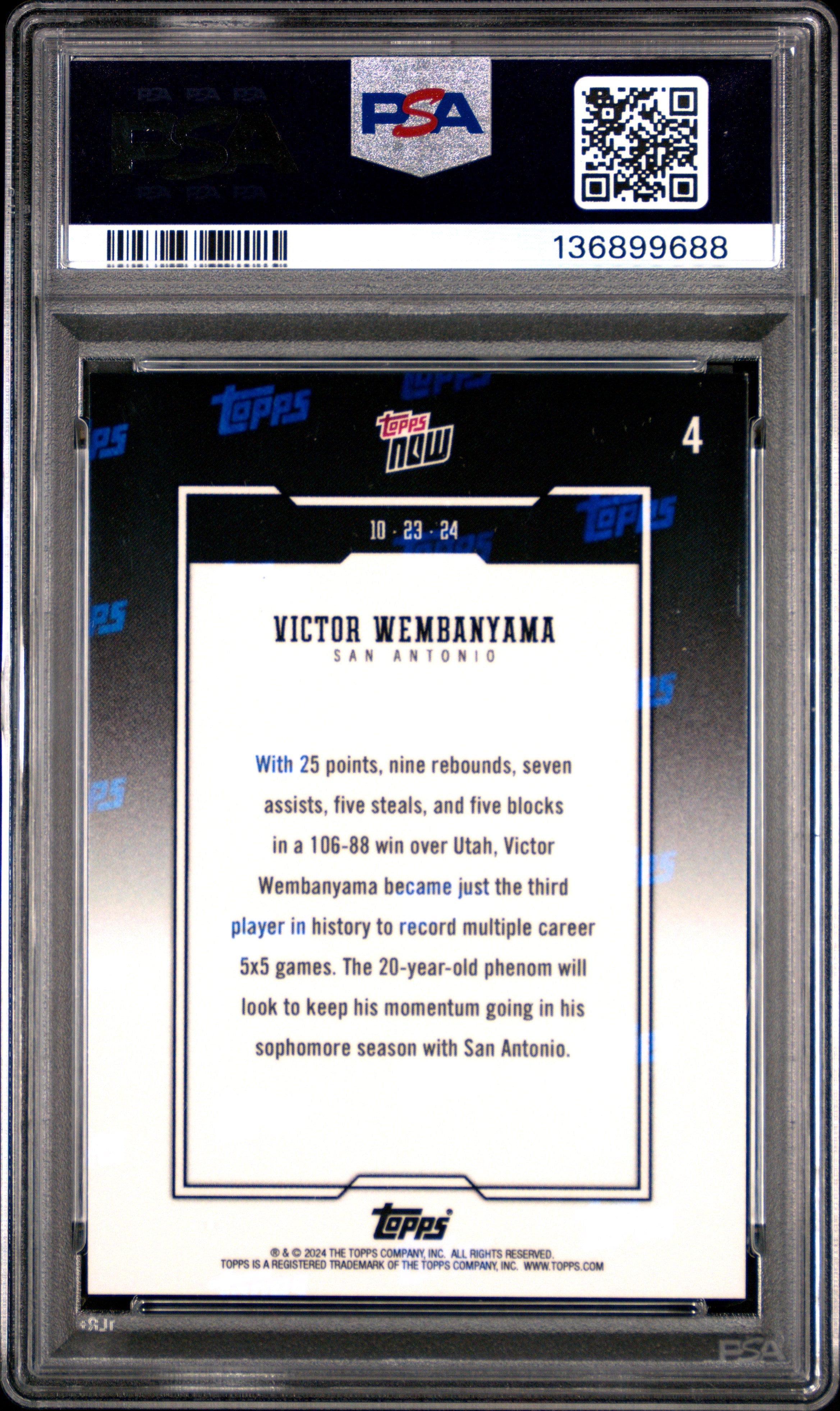 2024 Topps Now Victor Wembanyama #4 PSA 10 - Graded Sports Cards