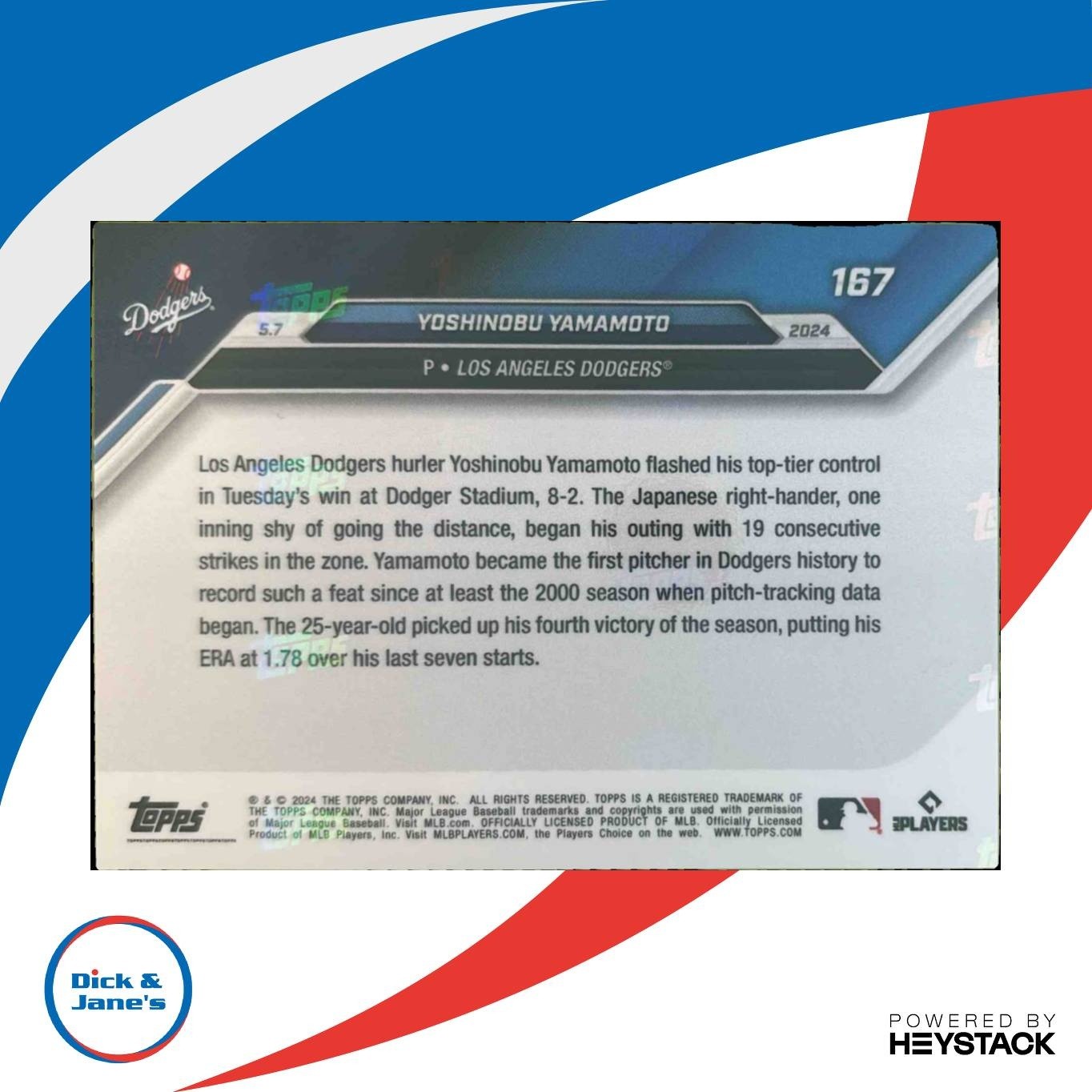 2024 Topps Now Yoshinobu Yamamoto Blue /49 #167 RC Los Angeles Dodgers - Sports Cards