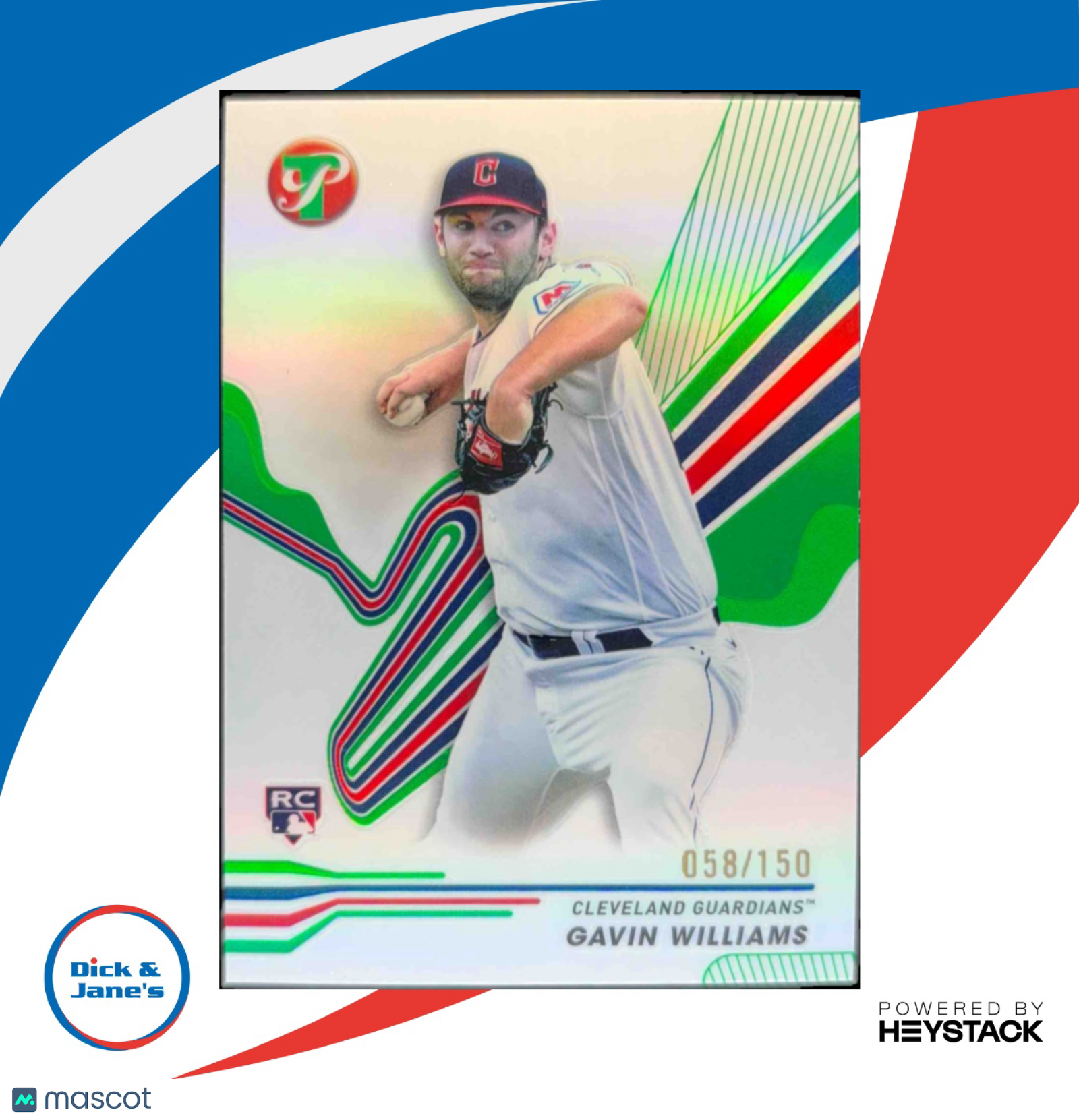 2024 Topps Pristine Gavin Williams Green Refractor 58/150 RC Cleveland Guardians - Sports Cards