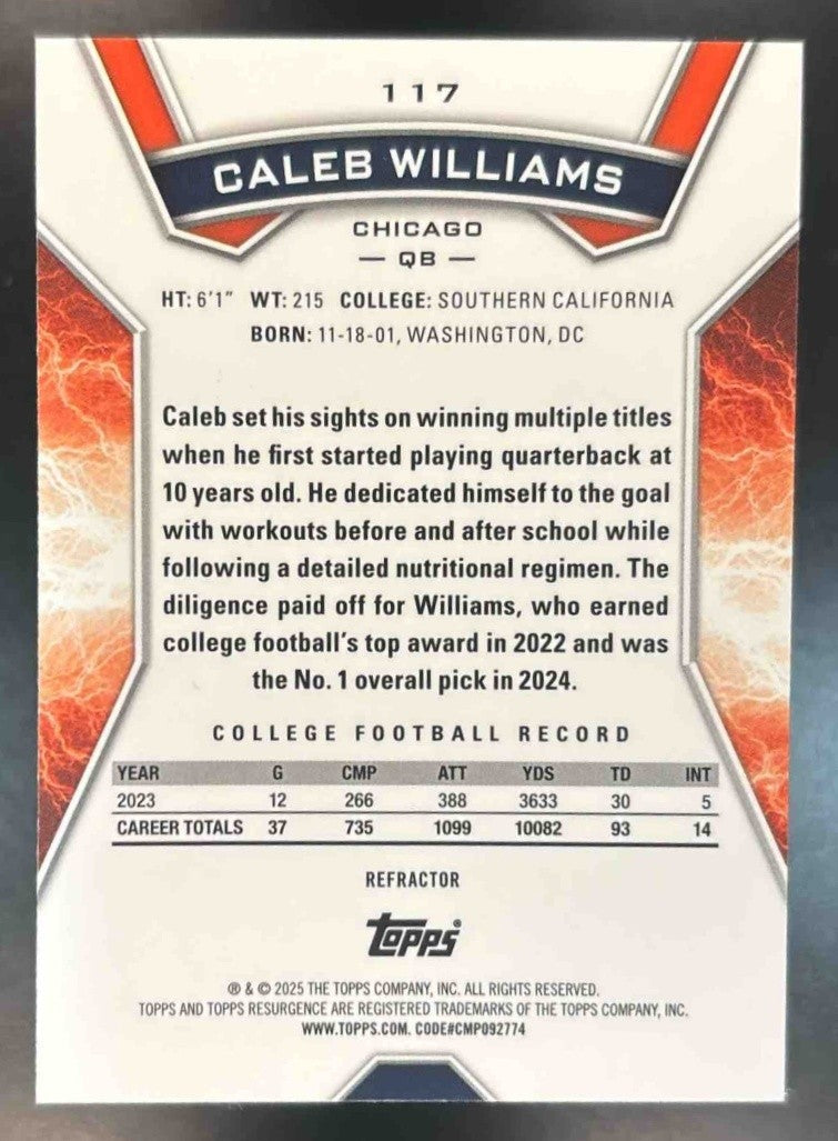 2024 Topps Resurgence Caleb Williams Refractor #117 RC Chicago Bears - Sports Cards