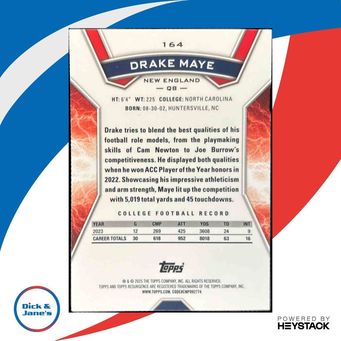 2024 Topps Resurgence Drake Maye #164 RC New England Patriots - Sports Cards