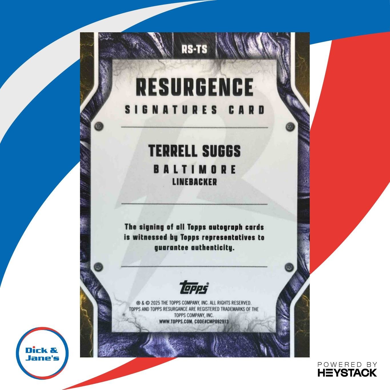 2024 Topps Resurgence Terrell Suggs Signature Blue Surge 6/99 #RS-TS Auto - Sports Cards