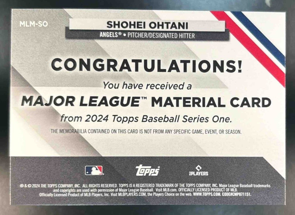 2024 Topps Shohei Ohtani Major League Material Relics MEM Los Angeles Angels - Sports Cards