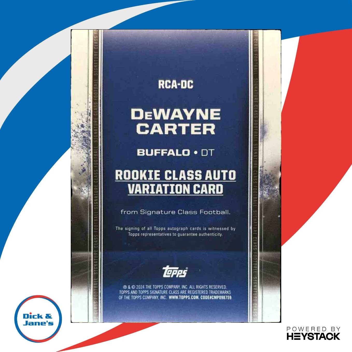 2024 Topps Signature Class DeWayne Carter Rookie Auto RC Buffalo Bills - Sports Cards
