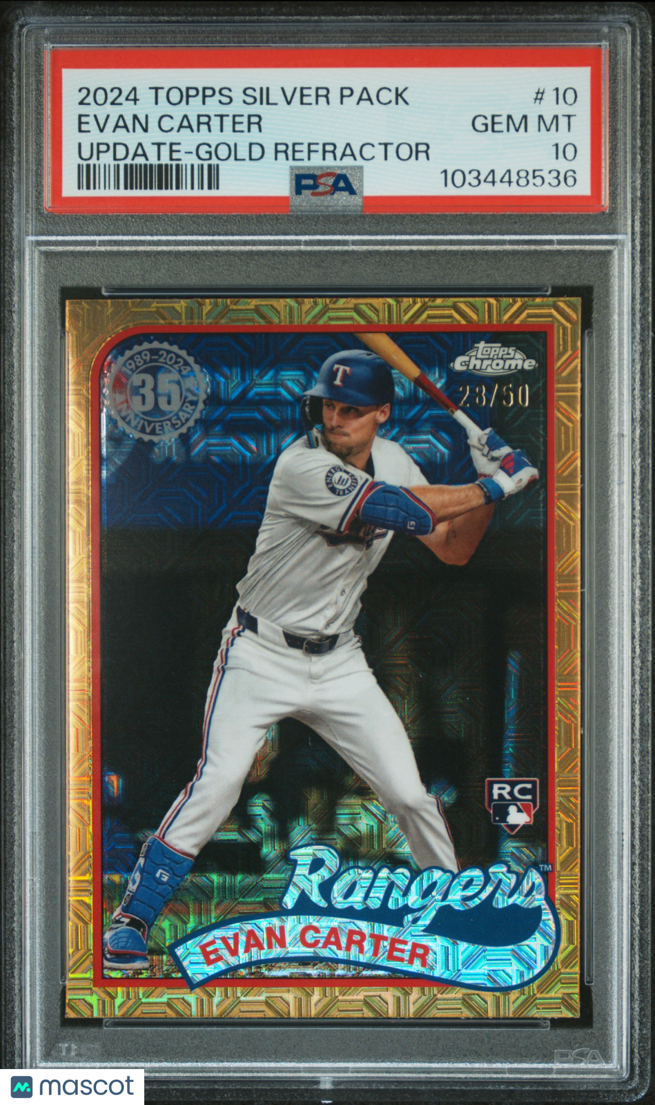 2024 Topps Silver Pack 1989 Chrome Evan Carter Update Gold Refractor #10 PSA 10 - Graded Sports Cards