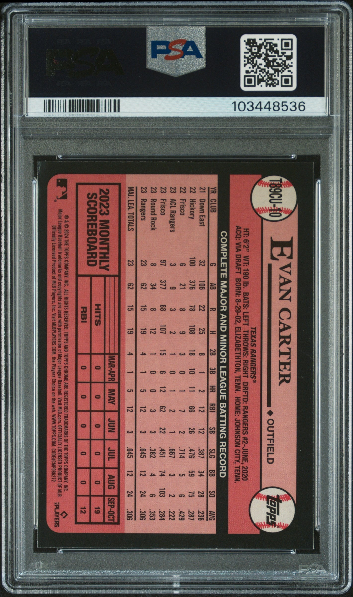 2024 Topps Silver Pack 1989 Chrome Evan Carter Update Gold Refractor #10 PSA 10 - Graded Sports Cards