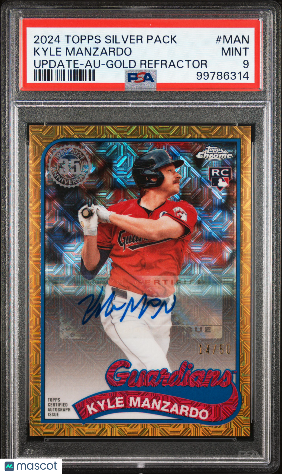 2024 Topps Silver Pack 89 Chrome Kyle Manzardo Update Auto Gold Ref /50 PSA 9 - Graded Sports Cards