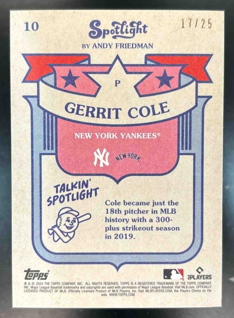 2024 Topps Spotlight by Andy Friedman Gerrit Cole Logo Laminate /25 #10 Yankees - Sports Cards