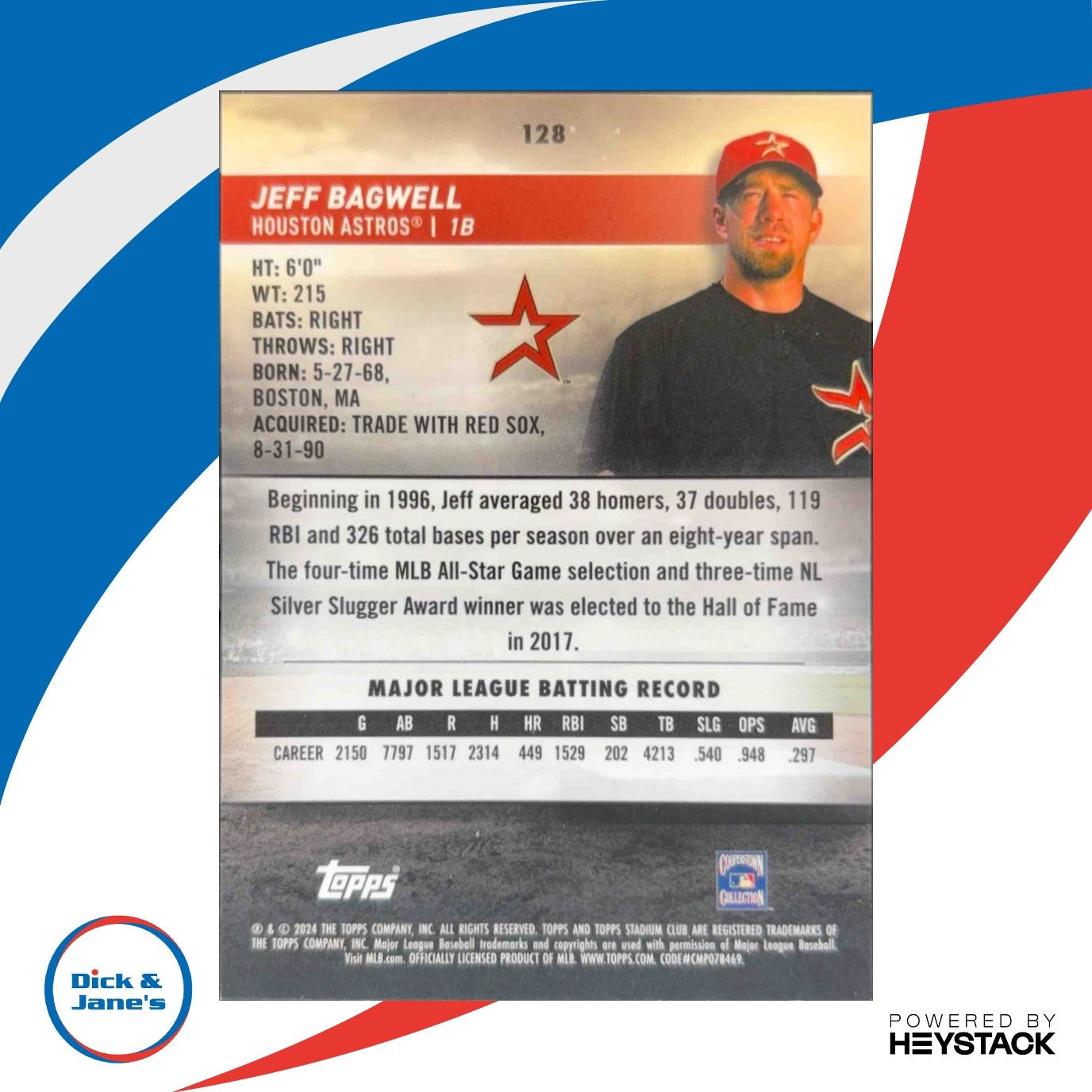 2024 Topps Stadium Club Jeff Bagwell Chrome Pearl White Refractor 17/30 Astros - Sports Cards