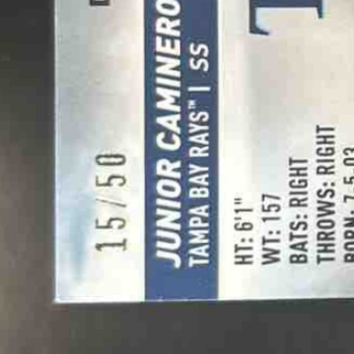 2024 Topps Stadium Club Junior Caminero Design Variations Auto /50 RC Rays - Sports Cards