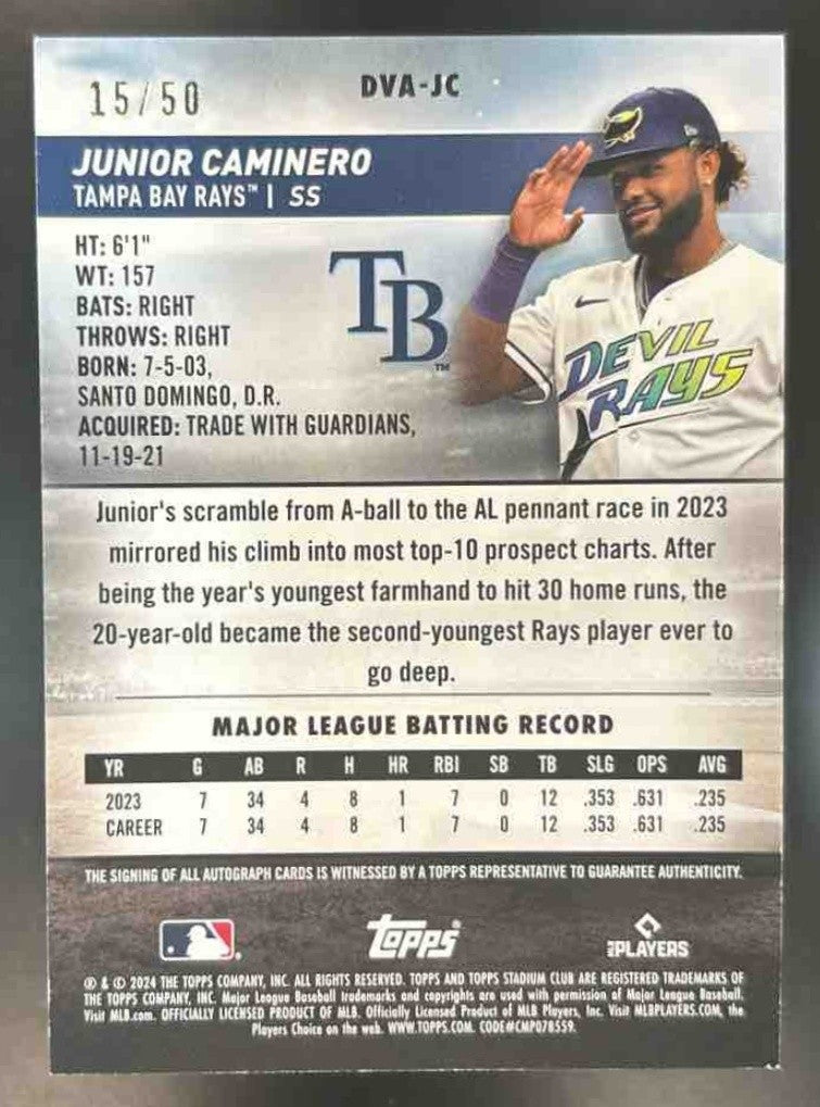 2024 Topps Stadium Club Junior Caminero Design Variations Auto /50 RC Rays - Sports Cards