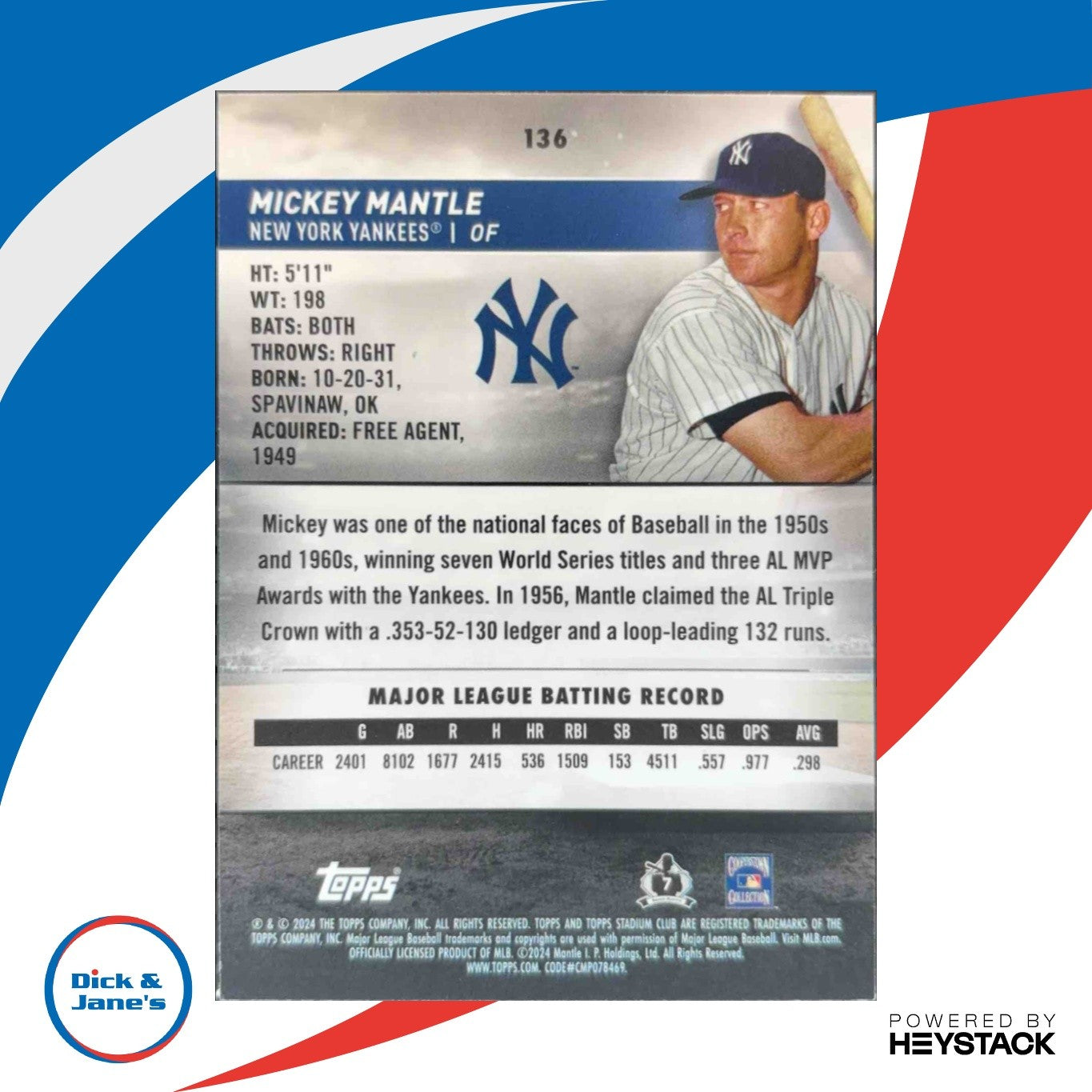 2024 Topps Stadium Club Mickey Mantle Chrome Green
