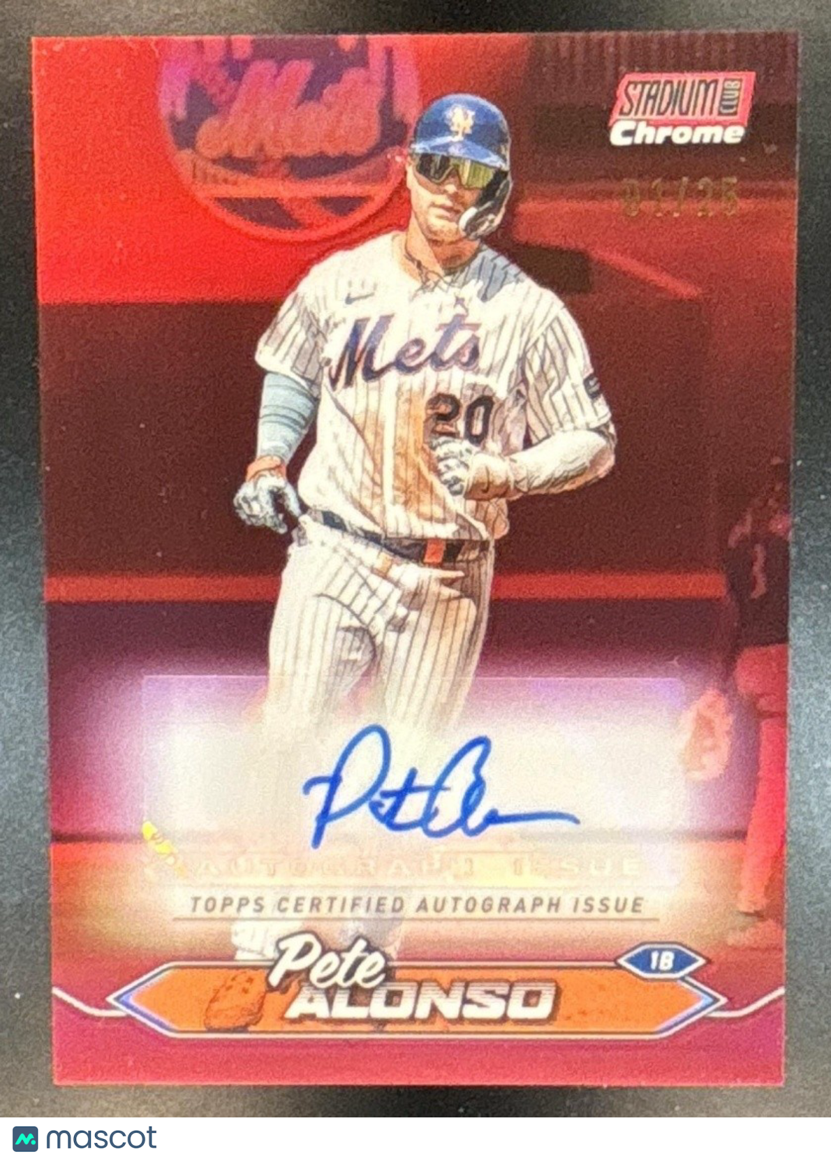 2024 Topps Stadium Club Pete Alonso Chrome Auto Red Refractor 1/25 Mets - Sports Cards