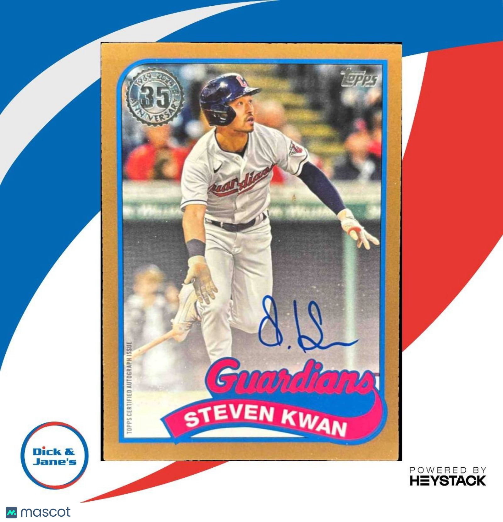 2024 Topps Steven Kwan 1989 Baseball 35th Anniversary Auto Gold /50 Guardians - Sports Cards