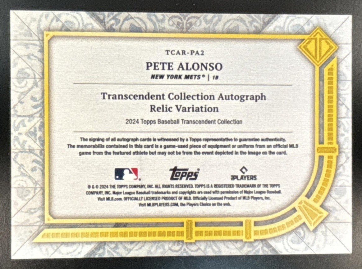 2024 Topps Transcendent Collection Pete Alonso Auto Relics /25 New York Mets - Sports Cards
