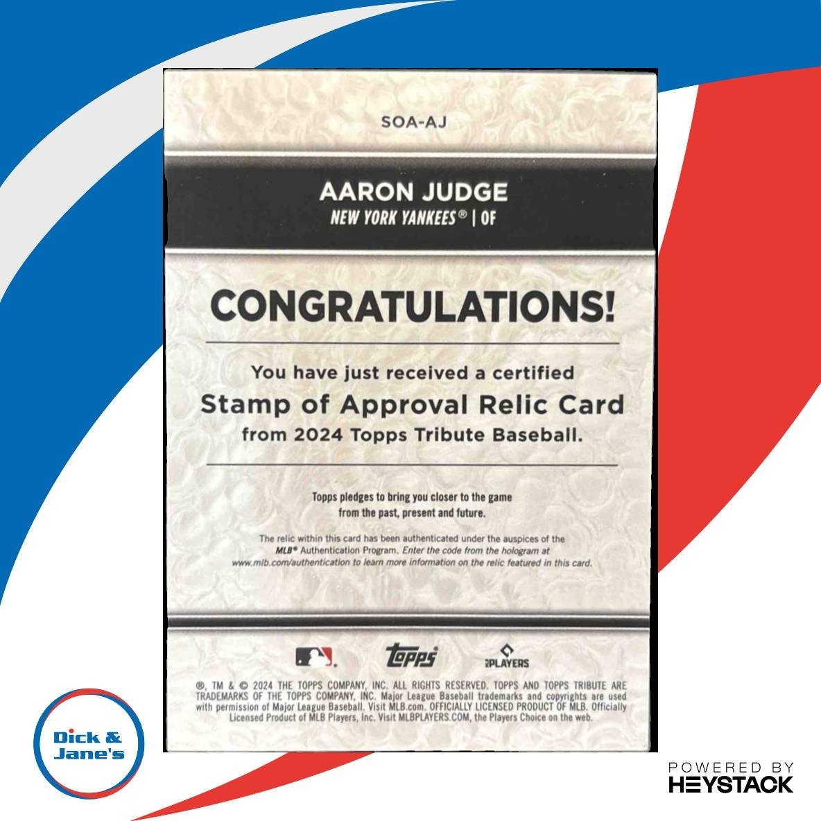 2024 Topps Tribute Aaron Judge Stamp of Approval Relics Blue /150 Yankees - Sports Cards
