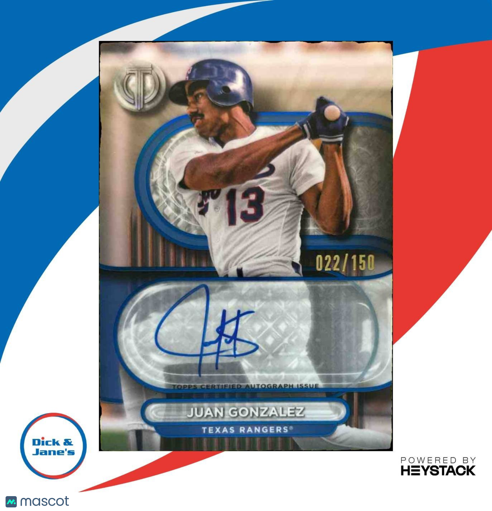 2024 Topps Tribute Juan Gonzalez Auto Blue 22/150 #TA-JG Texas Rangers - Sports Cards