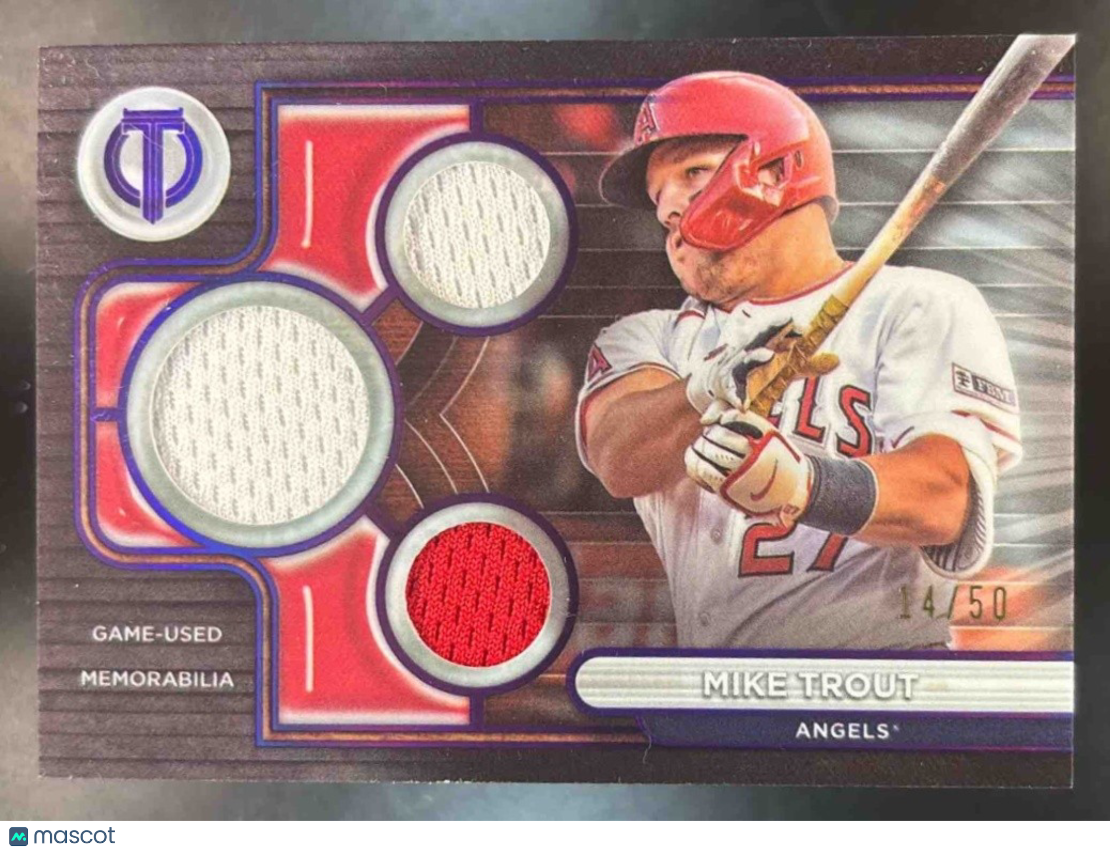 2024 Topps Tribute Mike Trout Triple Relics Purple /50 Los Angeles Angels - Sports Cards