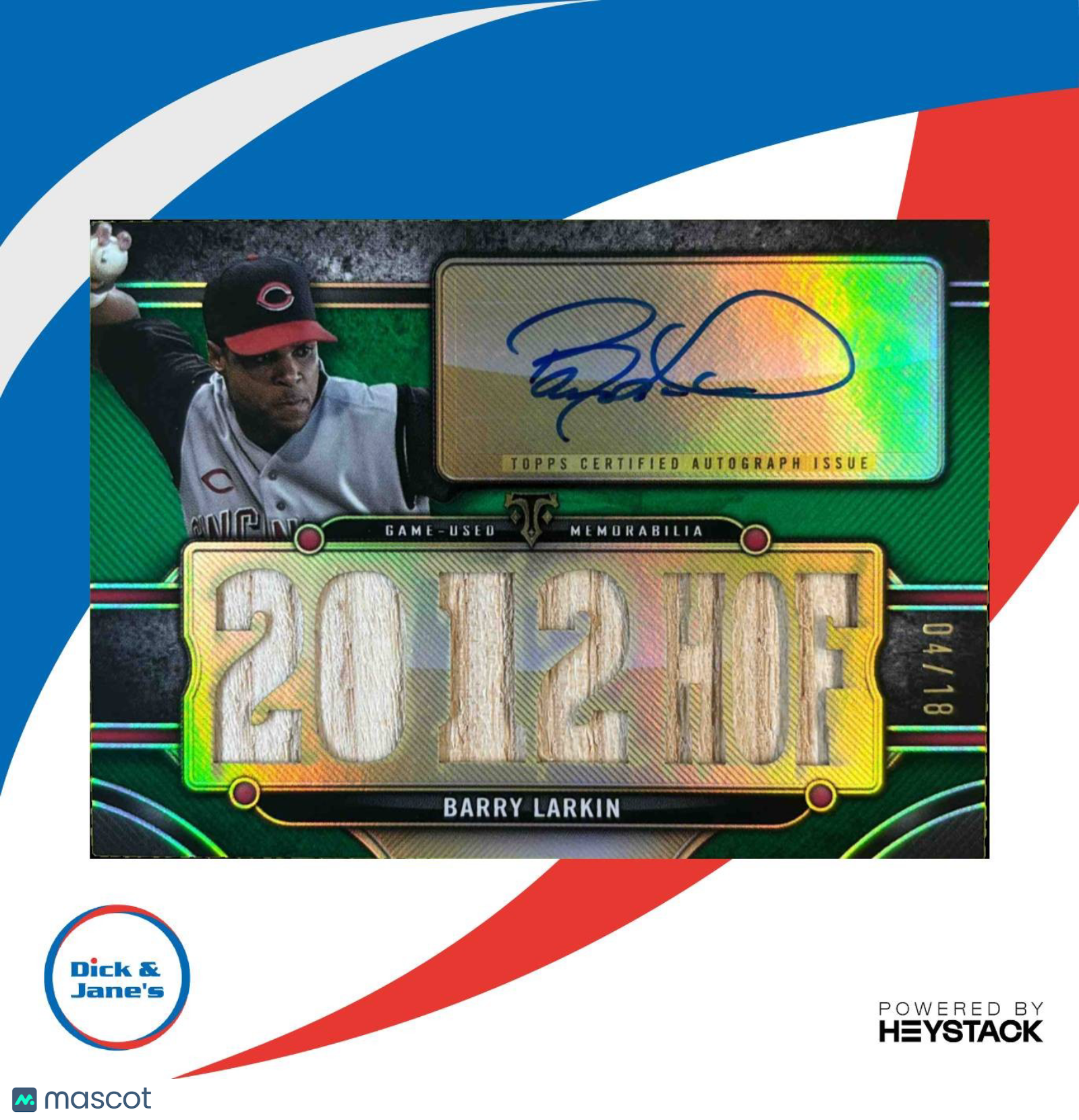 2024 Topps Triple Threads Barry Larkin Auto Relics Emerald 4/18 Cincinnati Reds - Sports Cards