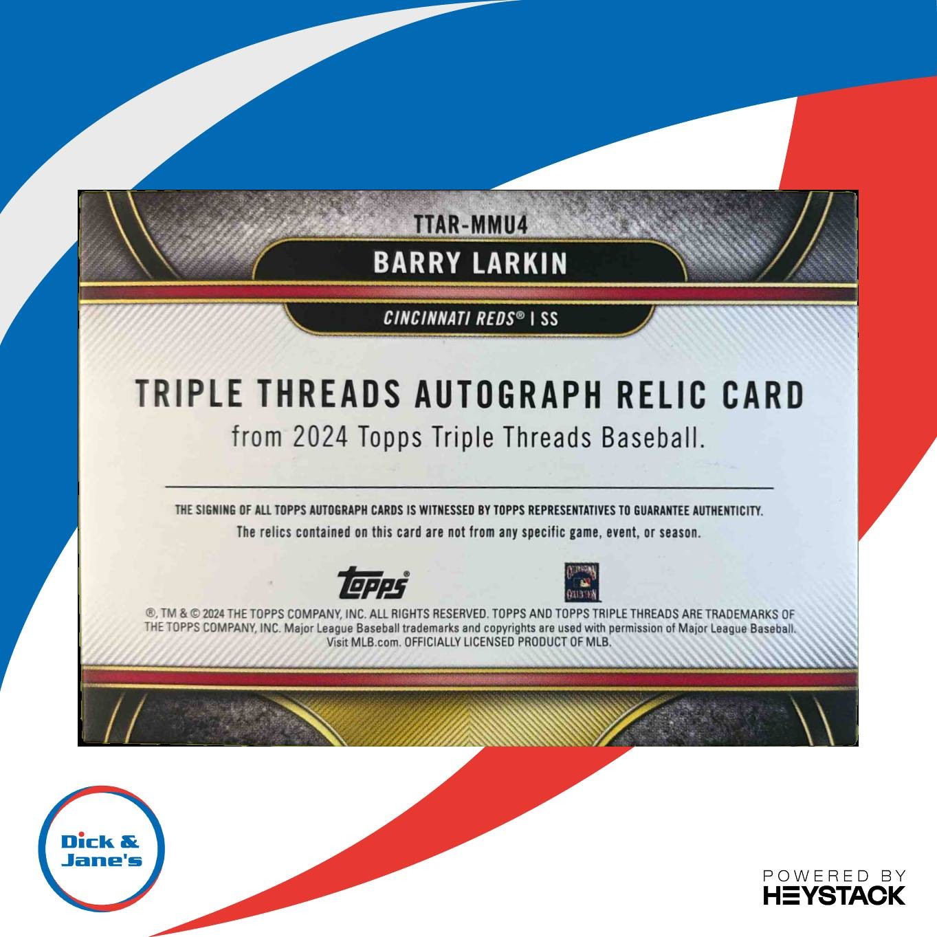 2024 Topps Triple Threads Barry Larkin Auto Relics Emerald 4/18 Cincinnati Reds - Sports Cards