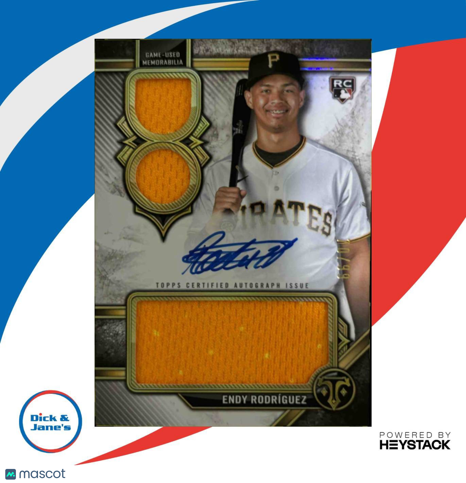 2024 Topps Triple Threads Endy Rodriguez Rookie Auto Relics 10/99 Pittsburgh - Sports Cards
