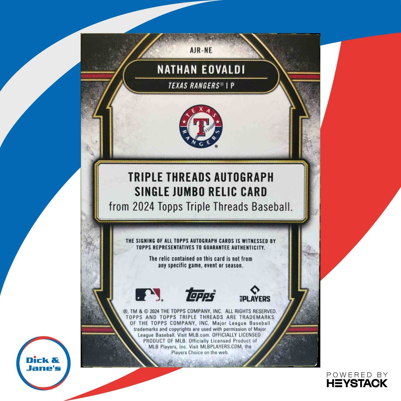 2024 Topps Triple Threads Nathan Eovaldi Auto Jumbo Relics Emerald /50 Rangers - Sports Cards