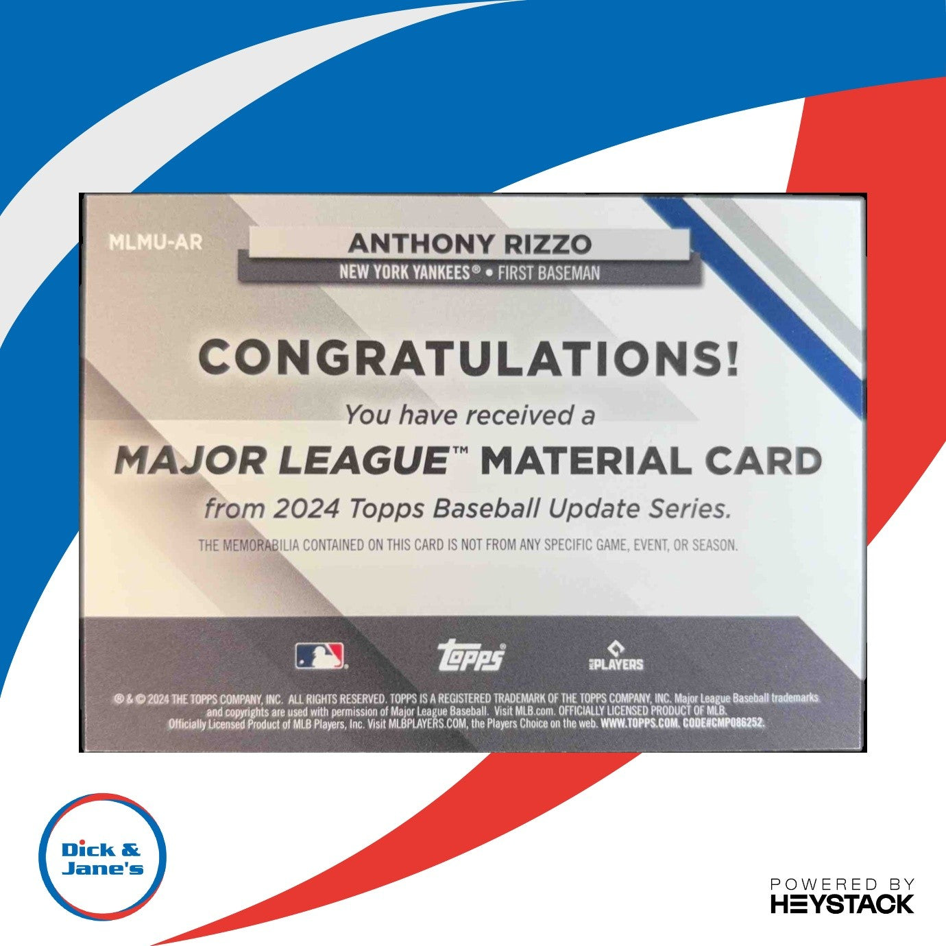 2024 Topps Update Anthony Rizzo Major League Material Relics New York Yankees - Sports Cards