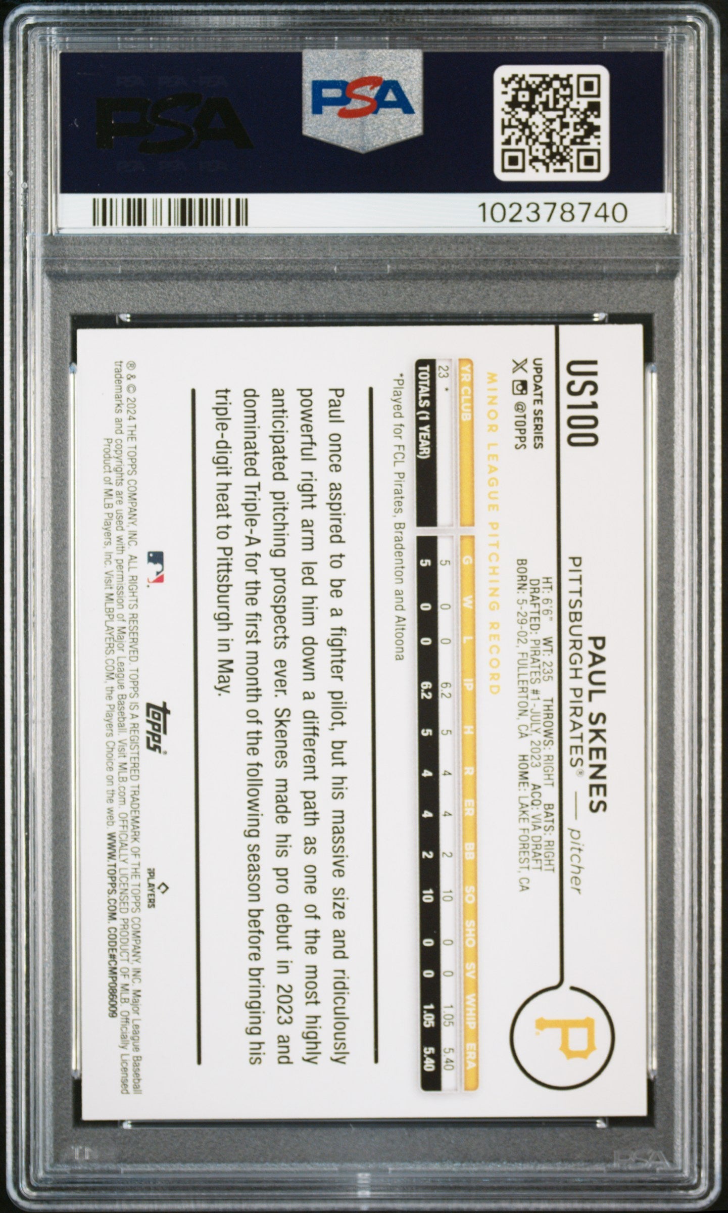 2024 Topps Update Paul Skenes Gold Rainbow Foil Rookie PSA 10 Pittsburgh Pirates - Graded Sports Cards