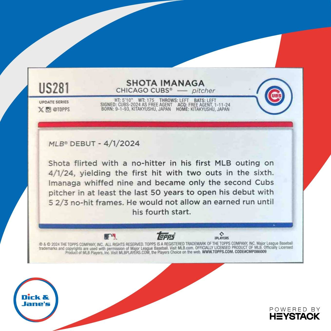 2024 Topps Update Shota Imanaga Rainbow Foil #US281 Chicago Cubs - Sports Cards